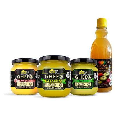 Ghee Pack 1 Basil 6,17Oz + 1 Garlic 6,17Oz + 1 Oregano 6,17Oz + Golden Apple Cider Vinegar