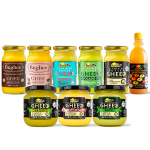 Ghee Pack Pro x 8 + Apple Cider Vinegar (2 Bughee 7 Oz Assorted + 3 Ghee 7.05Oz Assorted + 3 Ghee 76.17Oz Assorted + Golden Apple Cider Vinegar)