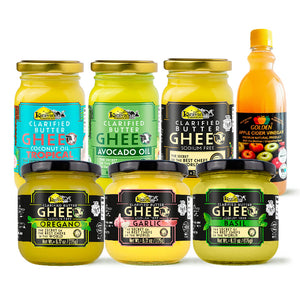 Ghee Pack Pro x 6 + Apple Cider Vinegar (3 Ghee 6.17Oz Assorted + 3 Ghee 7.05Oz Assorted + Golden Apple Cider Vinegar)