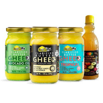 Ghee Pack 1 Natural 7.05Oz + 1 Avocado 7.05Oz + 1 Tropical 7.05Oz + Golden Apple Cider Vinegar