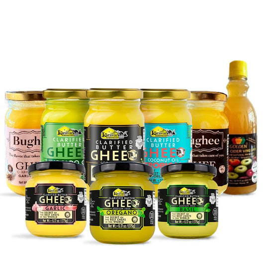 Ghee Pack Pro x 8 + Apple Cider Vinegar (2 Bughee 7 Oz Assorted + 3 Ghee 7.05Oz Assorted + 3 Ghee 76.17Oz Assorted + Golden Apple Cider Vinegar)